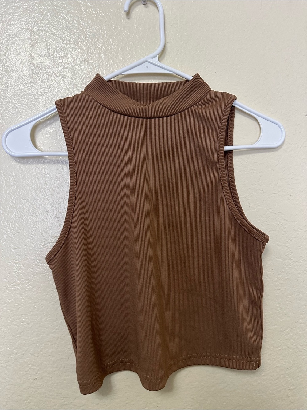3 X $12!! Brown Ribbed Mock Neck Sleeveless Crop Top